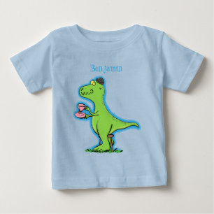 Camiseta Um desenho animado de dinossauros, verde e engraç