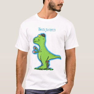 Camiseta Um desenho animado de dinossauros, verde e engraç