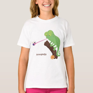 Camiseta Um desenho animado de lagarto de camaleão verde e