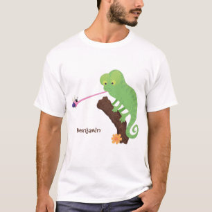 Camiseta Um desenho animado de lagarto de camaleão verde e