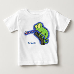 Camiseta Um desenho animado de lagarto de camaleão verde e