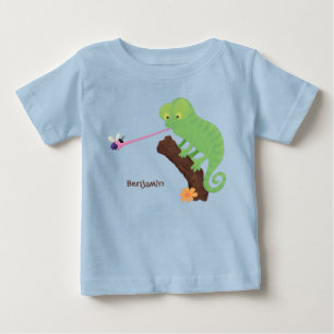 Camiseta Um desenho animado de lagarto de camaleão verde e