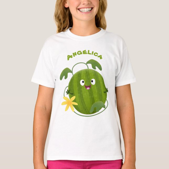 Camiseta Um desenho animado de melancia feliz e bonito (Frente)
