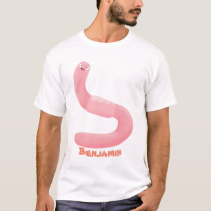 Camiseta Um desenho animado de minhoca rosa-branca