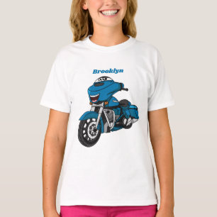 Camiseta Um desenho animado de moto azul e bonito