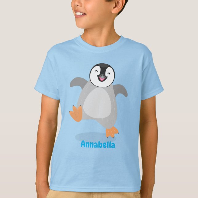 Camiseta Um desenho animado de pintinho de pinguim feliz e  (Frente)