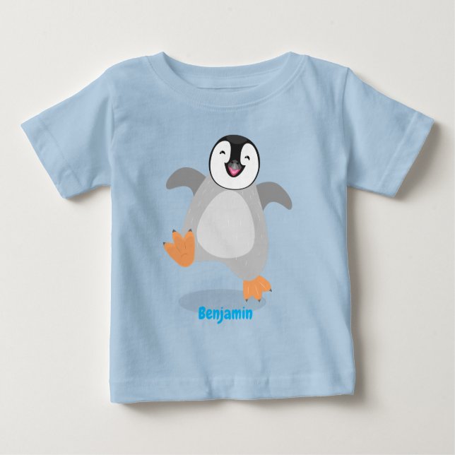 Camiseta Um desenho animado de pintinho de pinguim feliz e  (Frente)