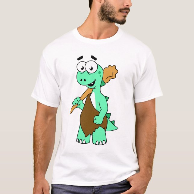 Camiseta Um desenho animado Tyrannosaurus Rex Caveman. (Frente)