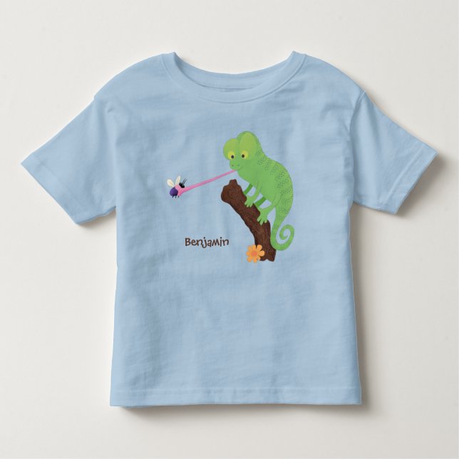Camiseta Um desenho animado verde-feliz chameleon lagarto (Frente)