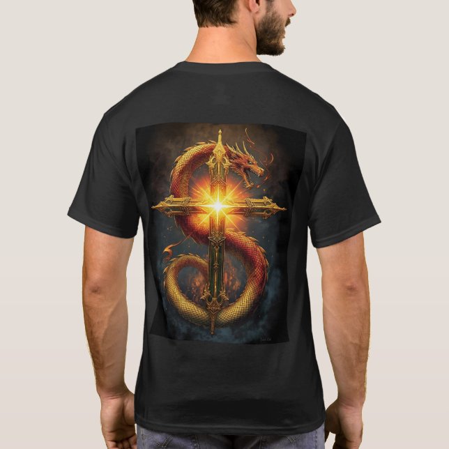 Camiseta Um desenho poderoso e detalhado de um dragão enrol (Verso)