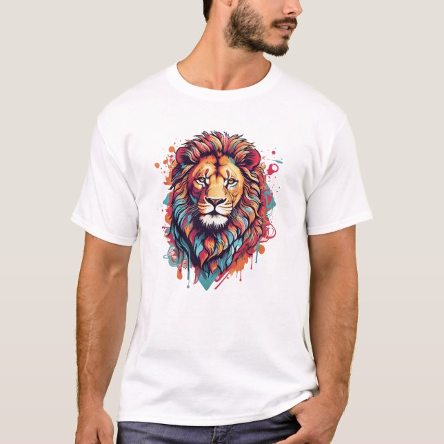 Camiseta Um design gráfico psicodélico com um leão (Frente)