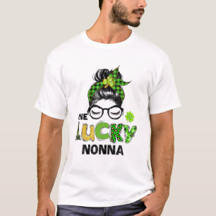 Camiseta Um Dia de São Patrício Lucky Nonna Messy Bun Leopa