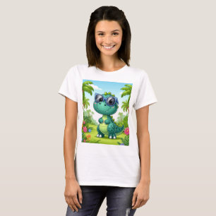 Camiseta Um dinossauro de desenho animado com óculos de sol