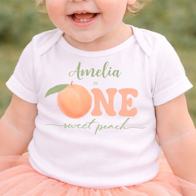 Camiseta Um Doce Primeiro Aniversário da Menina Pêssego (one sweet peach first birthday shirt for girls)