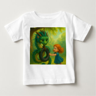 Camiseta Um Dragão Bebê Verde Asiático com Fantasia de Olho