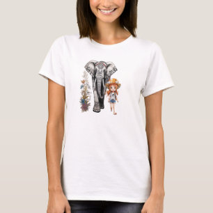 Camiseta Um elefante e uma garota com uma tatuagem na T-Shi