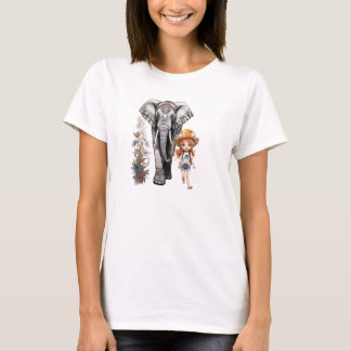 Camiseta Um elefante e uma garota com uma tatuagem na T-Shi