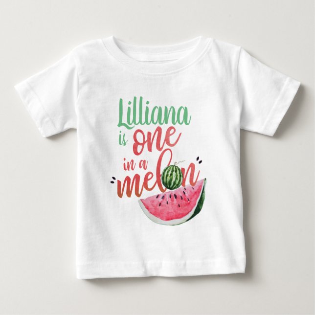 Camiseta Um em uma Melon Watermelon Primeiro Aniversário (Frente)