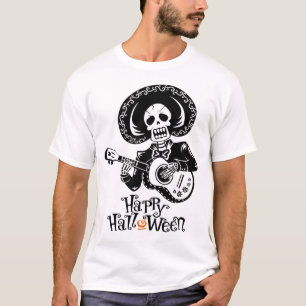Camiseta Um Esqueleto Divertido Tocando Violão, Feliz Hallo