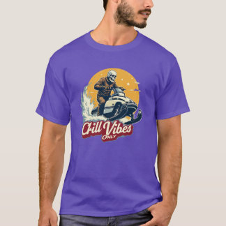 Camiseta Um esqueleto vintage dirigindo um moto de neve