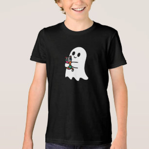 Camiseta Um fantasma branco bonito segurando um gato cheio 