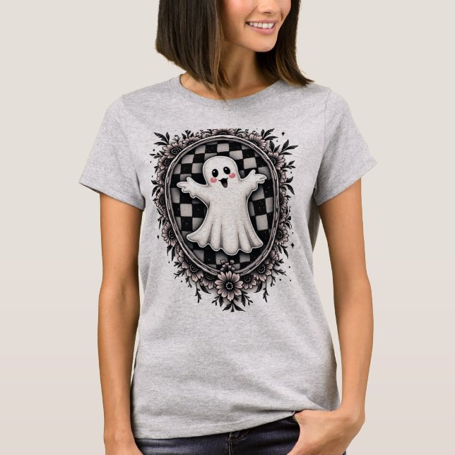 Camiseta Um Fantasma Cheio em um Quadro de Jardim Gótico (Frente)