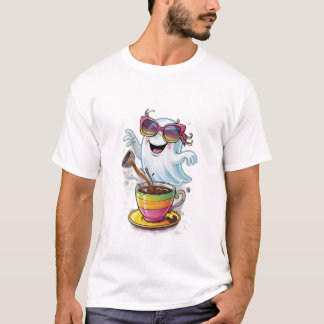 Camiseta Um fantasma giro a derramar café ou a vestir-nos