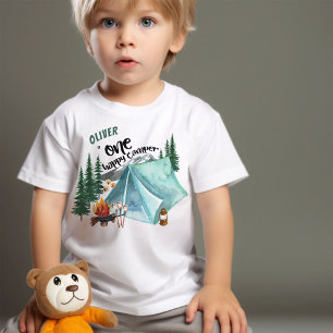 Camiseta Um Feliz Acampador Aniversário de 1 Ano Personaliz