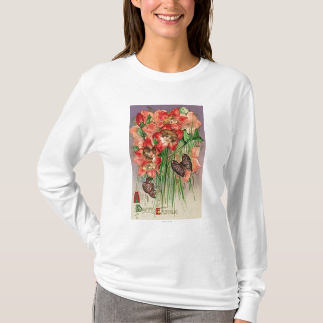 Camiseta Um felz pascoa com as flores principais das (Frente)