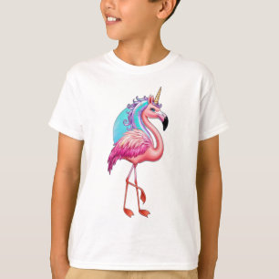 Camiseta Um flamingo com um chifre unicórnio.