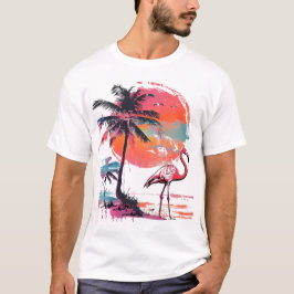 Camiseta Um flamingo vibrante fica gracioso num sol.