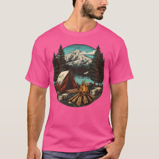 Camiseta Um Fogo De Cozinha Pelo Lago E Pêa De Montanha Sno