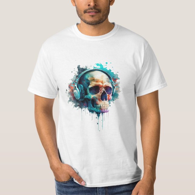 Camiseta Um fones de ouvido que veste o crânio desfruta da  (Frente)