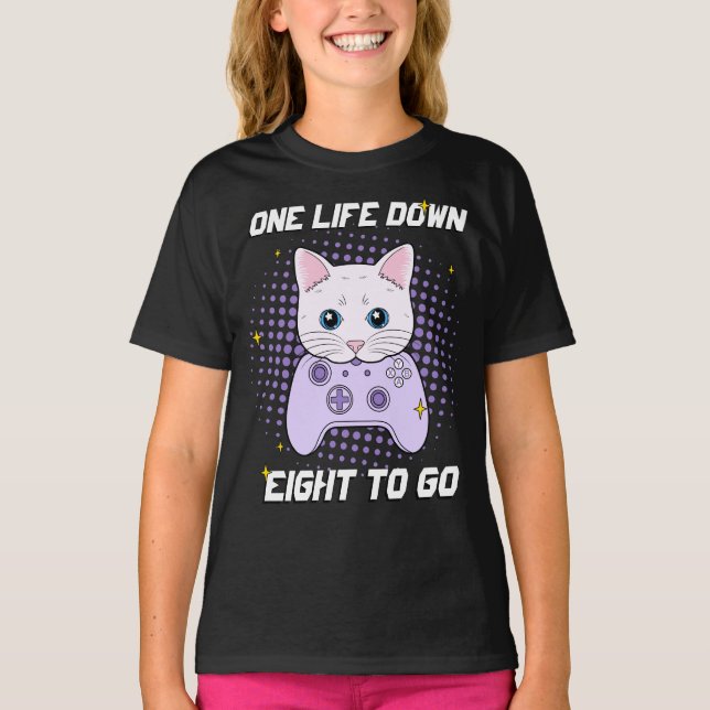 Camiseta Um Gamer White Purple Cartoon Cat (Frente)