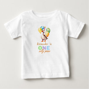 Camiseta Um Ganso Bobo Menino Azul Aniversário de 1 Ano