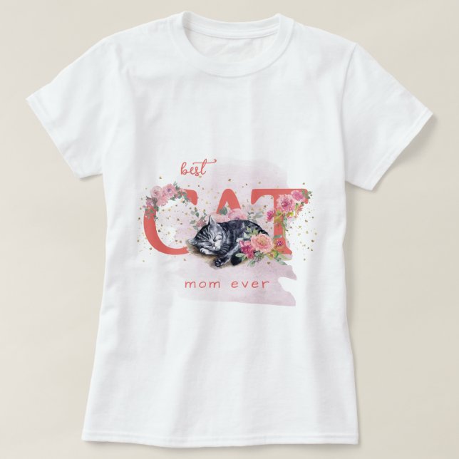 Camiseta Um Gatinho Sonolento Está Cercado Por Flores (Frente do Design)