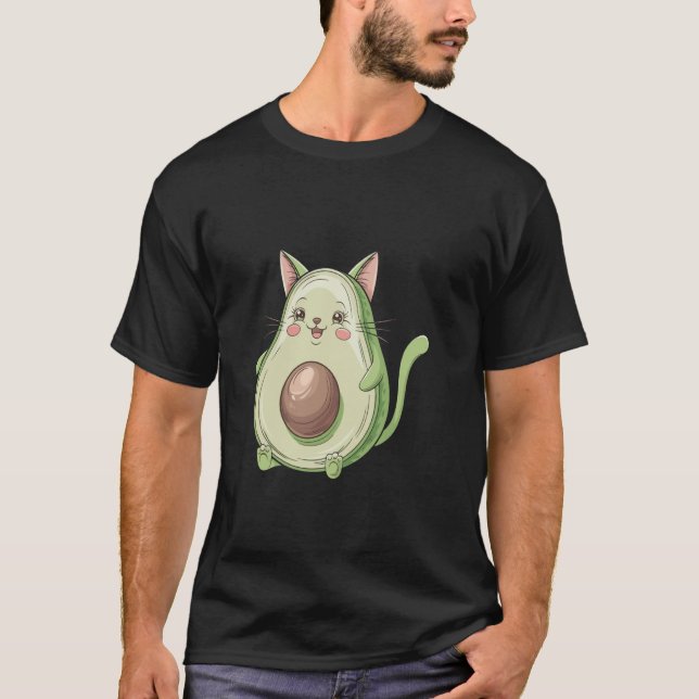 Camiseta Um Gato Abacate Comida Vegetariana Saudável (Frente)