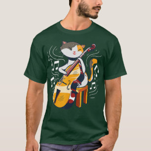 Camiseta Um Gato Bonito Jogando O Baixo Duplo