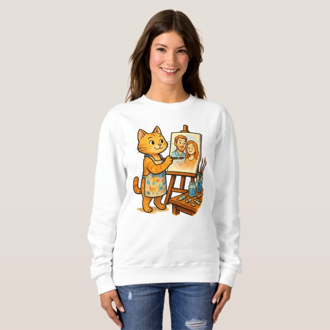 Camiseta Um gato bonito pinta um retrato da sua família T-S (Frente Completa)