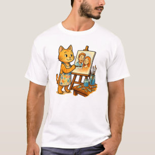 Camiseta Um gato bonito pinta um retrato de sua família