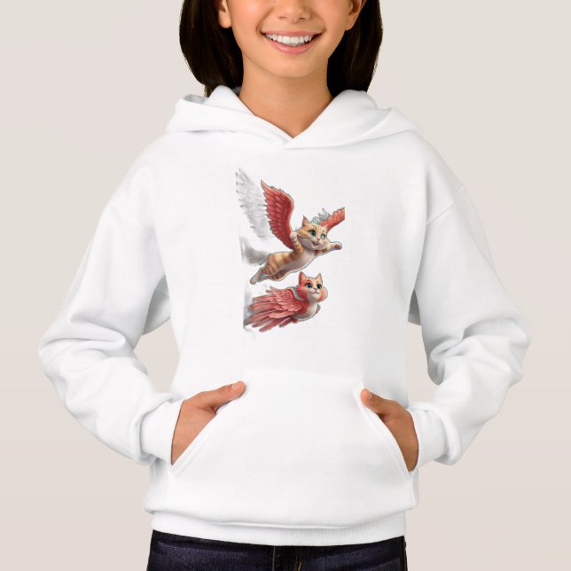 Camiseta Um gato com asas voando como uma ave. (Frente)