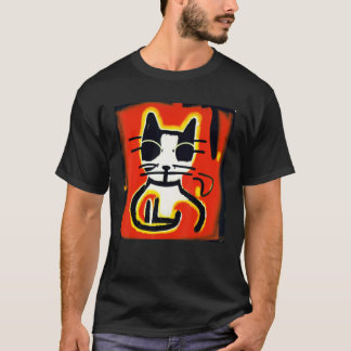 Camiseta Um Gato Doméstico de Pelo Curto em um Estilo Artís