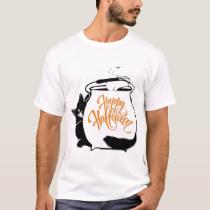 Camiseta Um gato engraçado atrás de Caldeirão, Feliz Dia