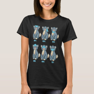 Camiseta Um gato fofo mostra aos alunos como usar a máscara