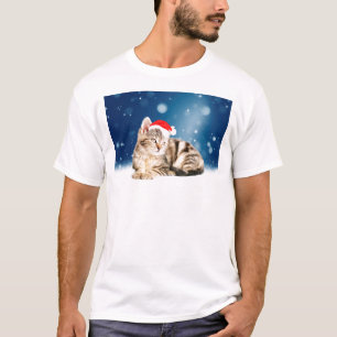 Camiseta Um Gato Fofo vestindo um chapéu vermelho de Papai
