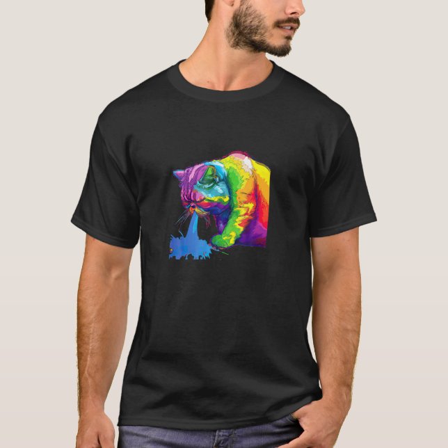 Camiseta Um Gato Pop Arco-Íris Puxando (Frente)
