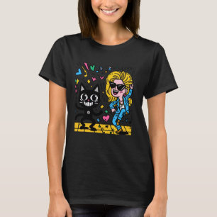 Camiseta Um gato preto e uma loura bonita dançando juntos.