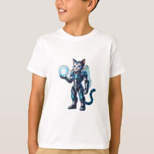 Camiseta Um gato robô com armadura futurista.