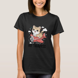 Camiseta Um Gato Voando Um Avião Sem Tráfego Avião Voar Avi