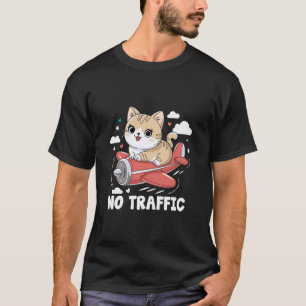 Camiseta Um Gato Voando Um Avião Sem Tráfego Avião Voar Avi
